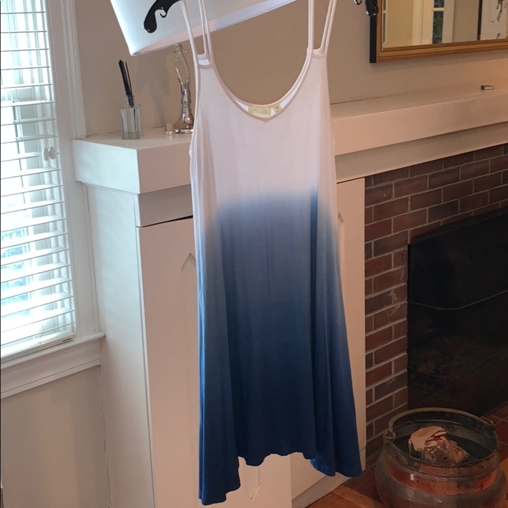 Double thin strap blue ombre short summer dress